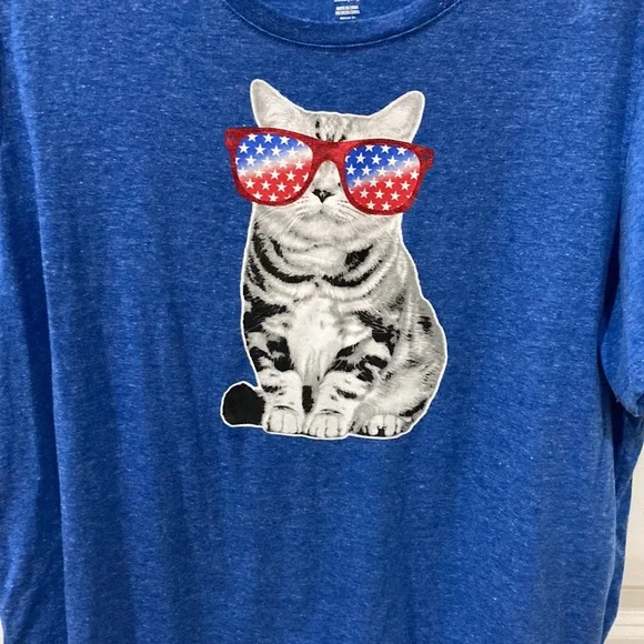 Size XXL (20) Women’s Patriotic Cat Short Sleeve Tee Shirt - Picture 2 of 7